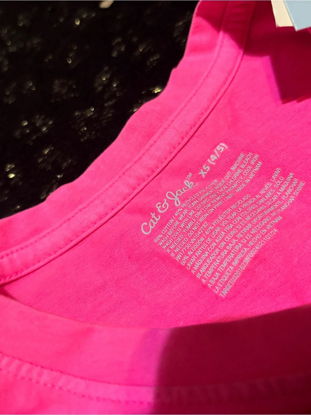 NWT Cat & Jack Hot Pink Tee with Black Sparkle Leggings